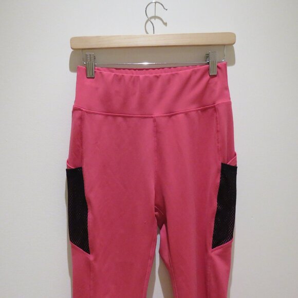POP FIT Mesh Fishnet Pocket 7/8 Length Leggings in Pink Athleisure Gym Workout - Picture 4 of 13